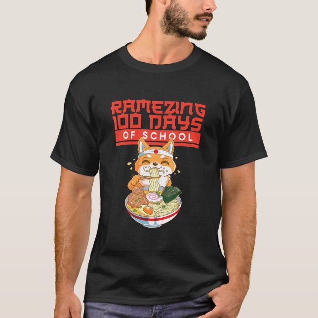 100 Days Of School - Shiba Inu Dog Ramen T-Shirt (Front)