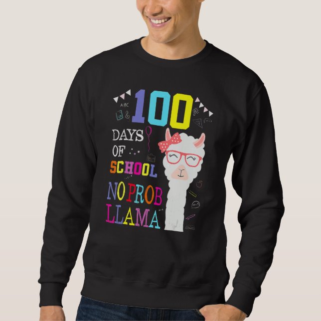 100 Days Of School Shirt No Probllama Llama 100Th  (Front)