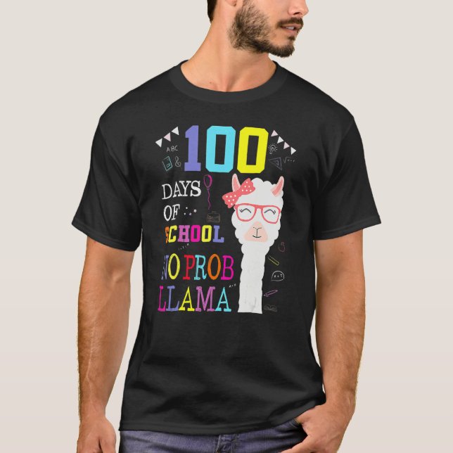 100 Days Of School Shirt No Probllama Llama 100Th  (Front)