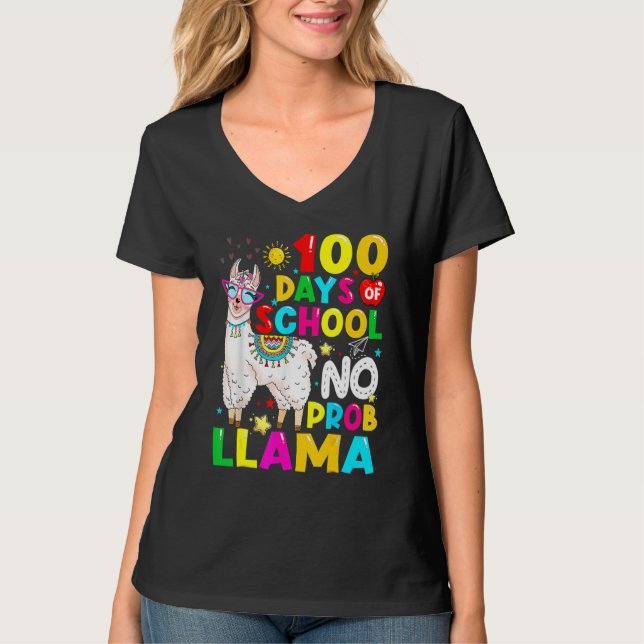 100 Days Of School Shirt No Probllama Llama 100th  (Front)