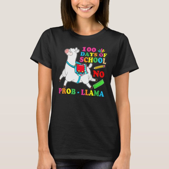 100 Days Of School Shirt No Probllama Llama 100th  (Front)