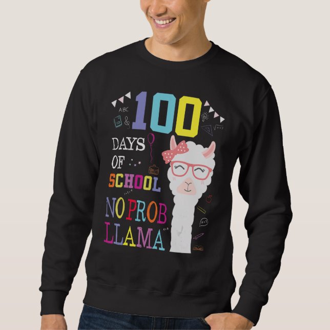 100 Days Of School Shirt No Probllama Llama 100Th  (Front)