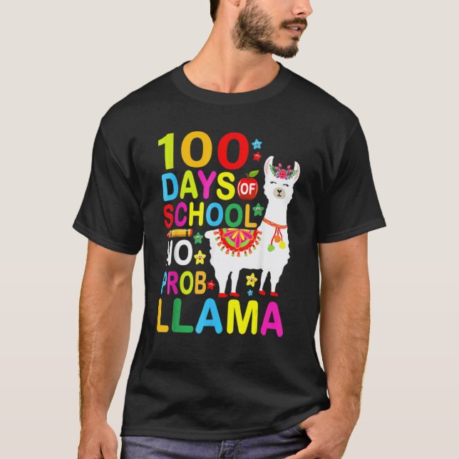100 Days Of School Shirt No Probllama Llama 100th  (Front)