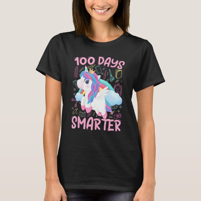 100 Days of School Shirt Unicorn Girls 100th Day O (Front)