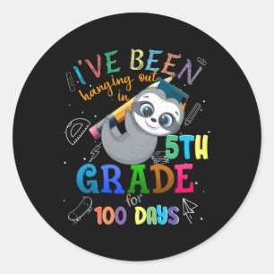 100 Days Of School Sloth Hanging Out In 5th Grade Classic Round Sticker