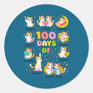 100 days of school smarter cute cats kitten classic round sticker