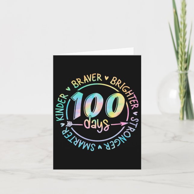 100 Days Of School Smarter Kinder Stronger Brighte Card (Front)