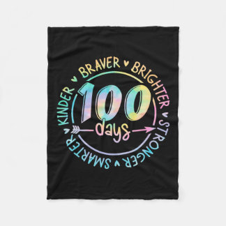 100 Days Of School Smarter Kinder Stronger Brighte Fleece Blanket