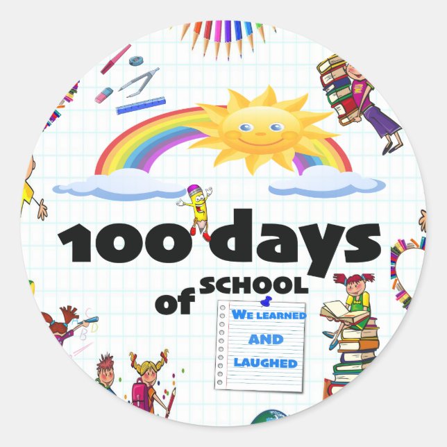 100 Days of School Smiles:  Classic Round Sticker (Front)