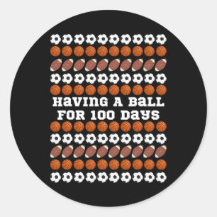 100 Days Of School Soccer Basketball Football Boys Classic Round Sticker