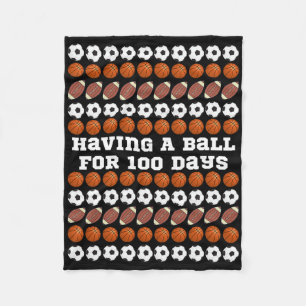 100 Days Of School Soccer Basketball Football Boys Fleece Blanket