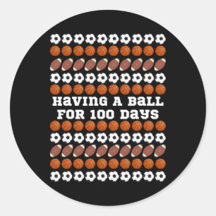 100 Days Of School Soccer Sketll Footll Boys Sport Classic Round Sticker