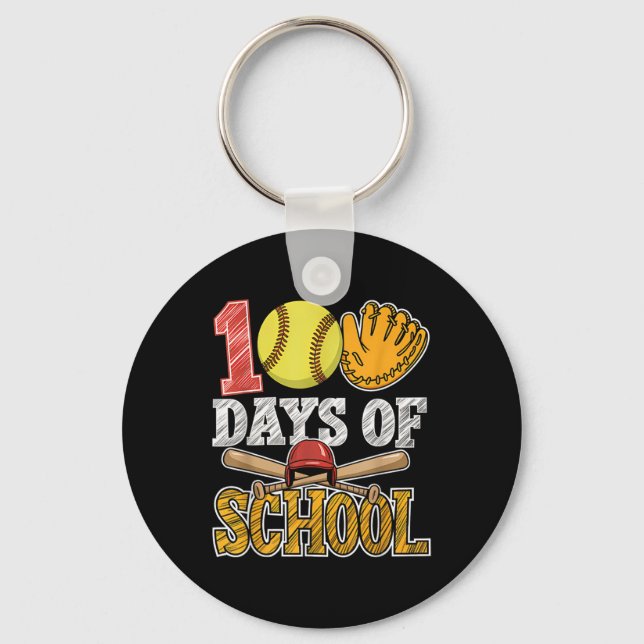 100 Days Of School Softball Funny 100th Day Sport Key Ring (Front)