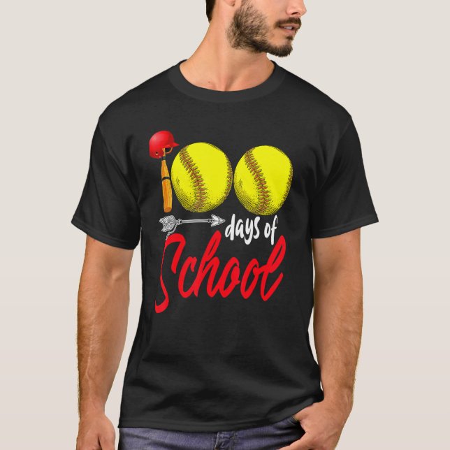 100 Days Of School Softball Teacher Kids 100th Day T-Shirt (Front)