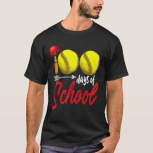 100 Days of School Softball Teacher Kids 100th Day T-Shirt