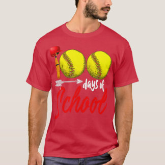 100 Days of School Softball Teacher Kids 100th Day T-Shirt