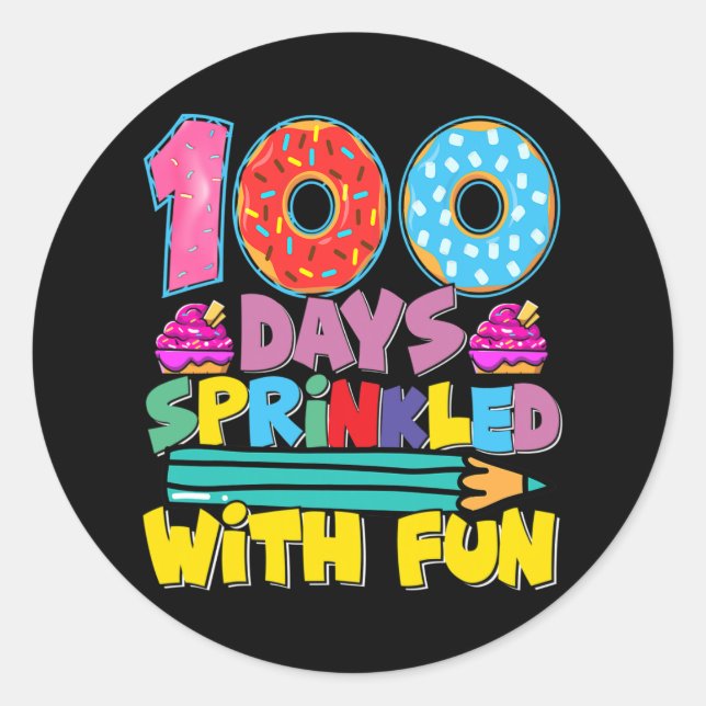 100 Days Of School Sprinkled With Fun Cute Cupcake Classic Round Sticker (Front)