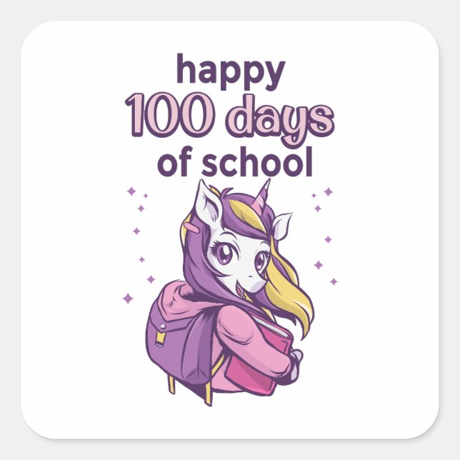 100 days of school square sticker (Front)