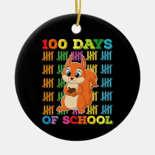 100 Days Of School Squirrel Teacher Ceramic Tree Decoration (Front)
