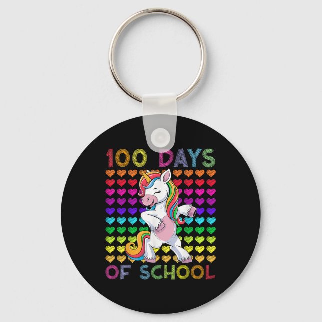 100 Days Of School Still Loving It Hearts Unicorn Key Ring (Front)