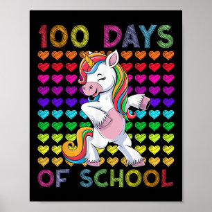 100 Days Of School Still Loving It Hearts Unicorn Poster