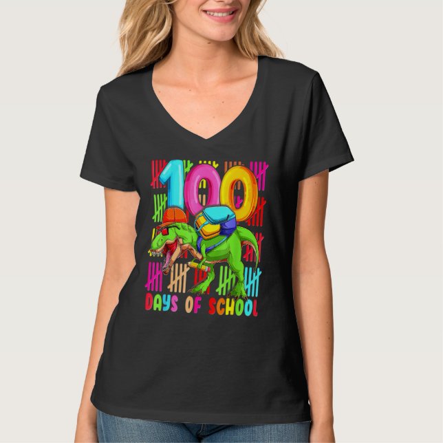 100 Days Of School T REX 100th Day Dinosaur Gift K T-Shirt (Front)