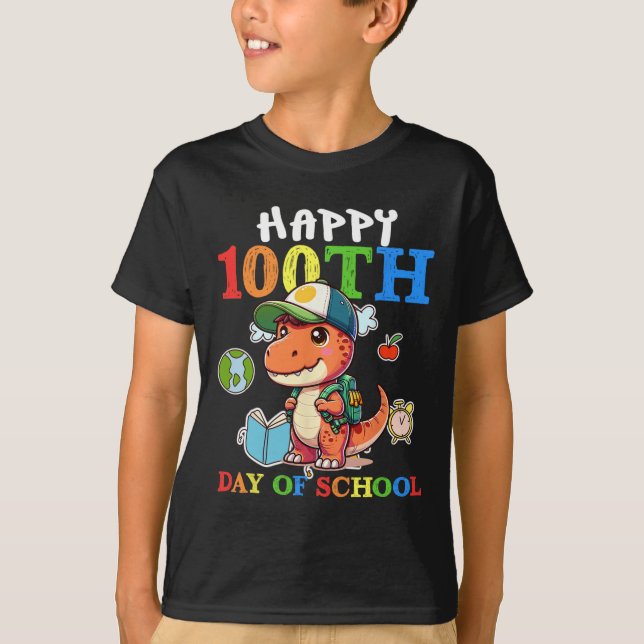 100 Days Of School T Rex Dinosaur Teacher Boy  T-Shirt (Front)