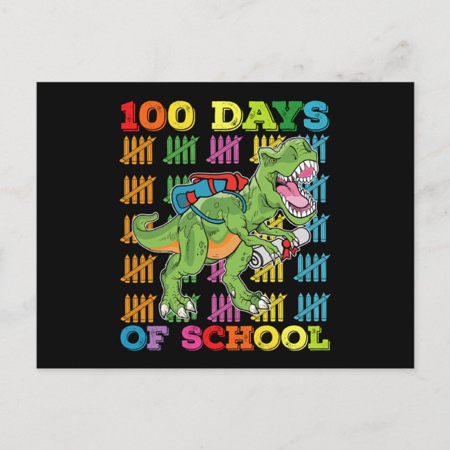 100 Days Of School T Rex Dinosaur Teacher Student Postcard (Front)