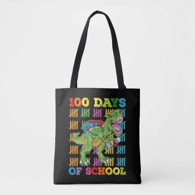 100 Days Of School T Rex Dinosaur Teacher Student Tote Bag (Front)