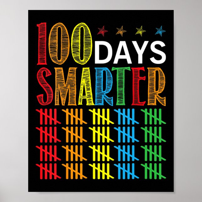 100 Days Of School Tally Marks 100 Days Smarter Te Poster (Front)