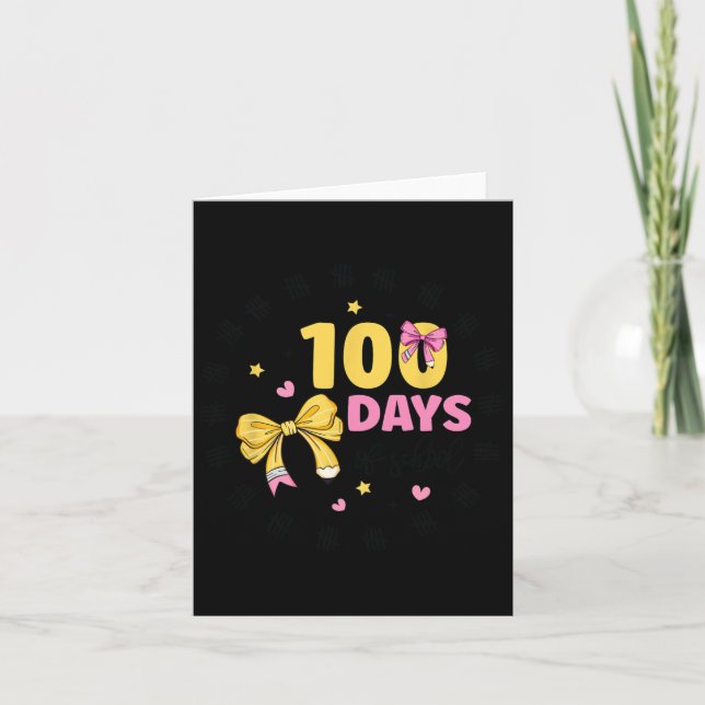 100 Days Of School Teacher Coquette Bow 100th Day  Card (Front)