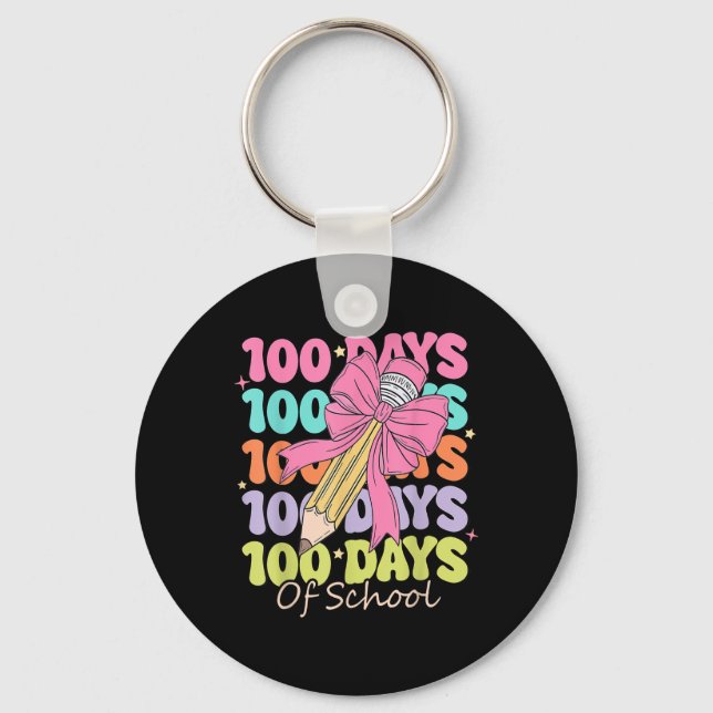 100 Days Of School Teacher Coquette Bow 100th Day Key Ring (Front)