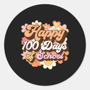 100 Days Of School Teacher Kids Retro Happy 100th  Classic Round Sticker