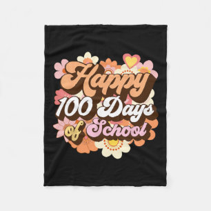 100 Days Of School Teacher Kids Retro Happy 100th  Fleece Blanket