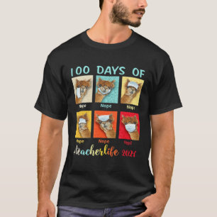 100 Days of School Teacher Llama Wearing Mask Wron T-Shirt