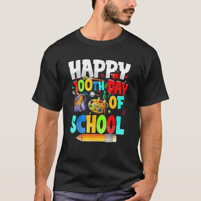 100 Days Of School Teachers Kids Girls Boys Happy  T-Shirt (Front)