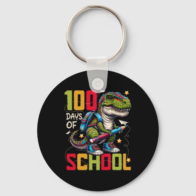 100 Days Of School Trex 100 Days Smarter 100th Day Key Ring (Front)