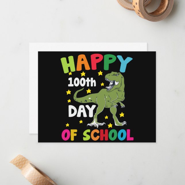 100 Days Of School Trex 100th Day of School  Card (Front/Back In Situ)