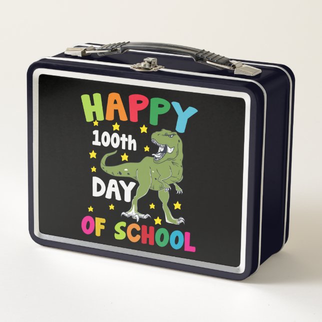 100 Days Of School Trex 100th Day of School  Metal Lunch Box (Front)