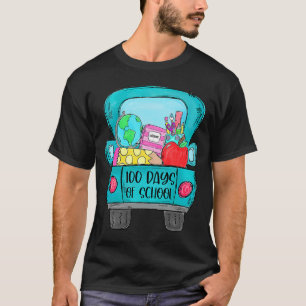 100 Days Of School Truck Pencil Apple Teacher Stud T-Shirt