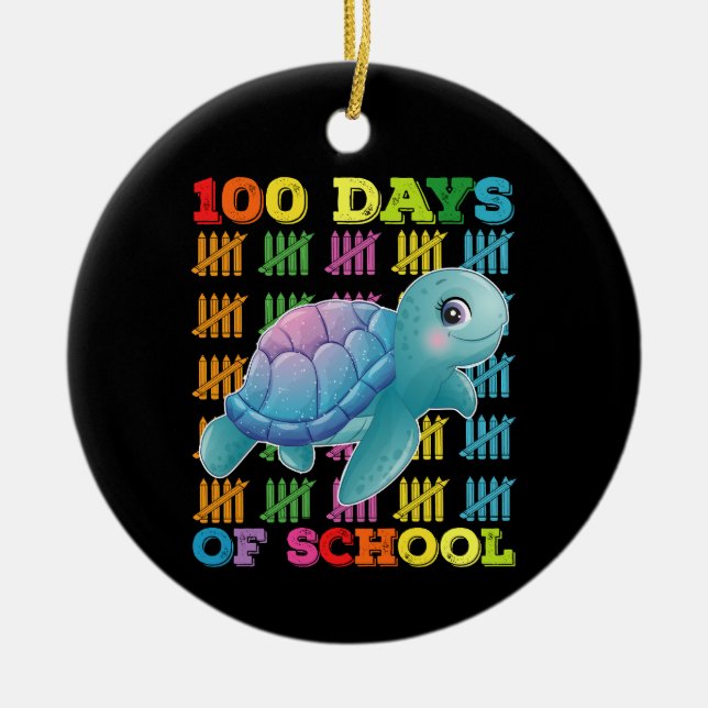 100 Days Of School Turtle Teacher Student Ceramic Tree Decoration (Front)