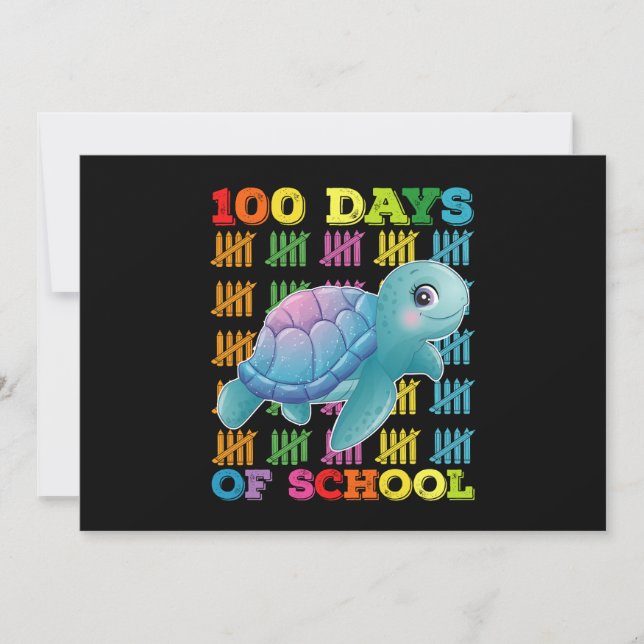 100 Days Of School Turtle Teacher Student Invitation (Front)
