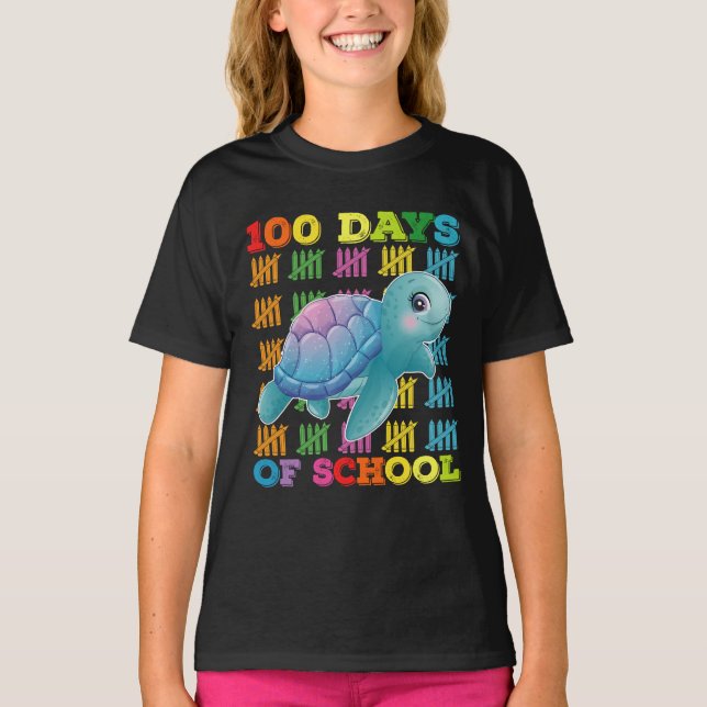 100 Days Of School Turtle Teacher Student T-Shirt (Front)