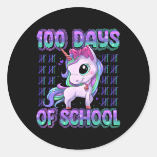 100 Days Of School Unicorn 100 Days Smarter 100th Classic Round Sticker
