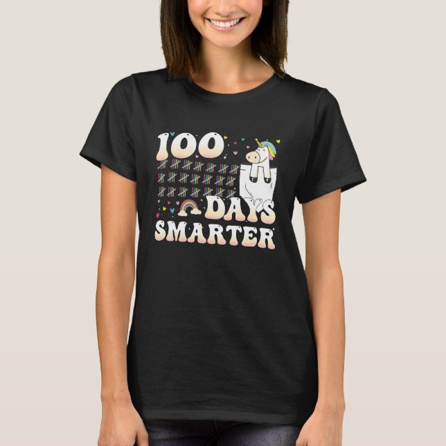 100 Days Of School  Unicorn 100 Days Smarter 100th T-Shirt (Front)