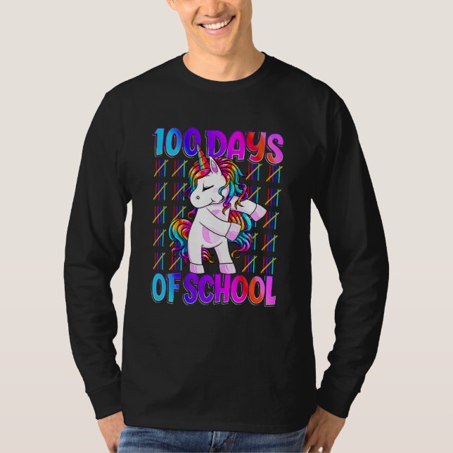 100 Days Of School Unicorn Girls Teacher 100th Day T-Shirt (Front)