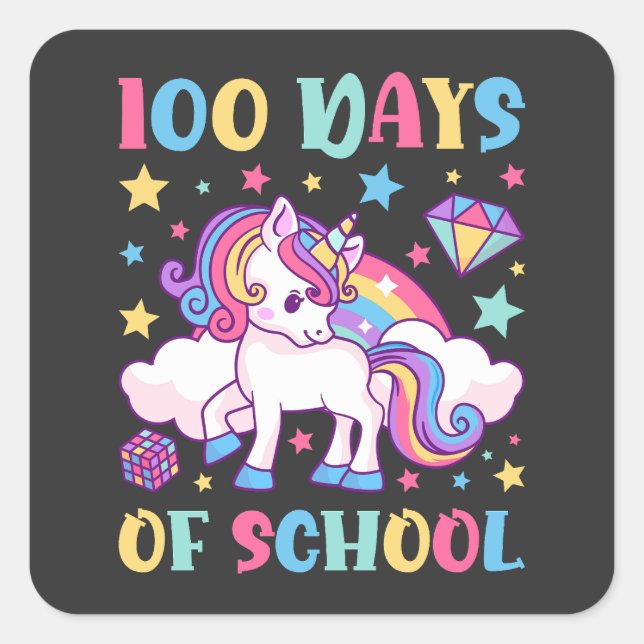 100 Days of School Unicorn Girls Teacher Square Sticker (Front)