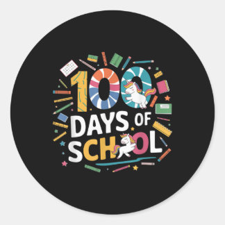 100 Days Of School Unicorn Theme Kids Teacher Even Classic Round Sticker