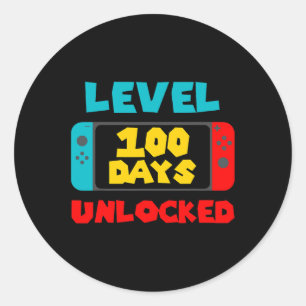 100 Days Of School Unlocked 100th Day Video Gamer  Classic Round Sticker