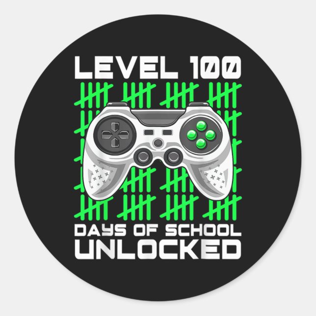 100 Days Of School Unlocked Gamer Video Games Boys Classic Round Sticker (Front)
